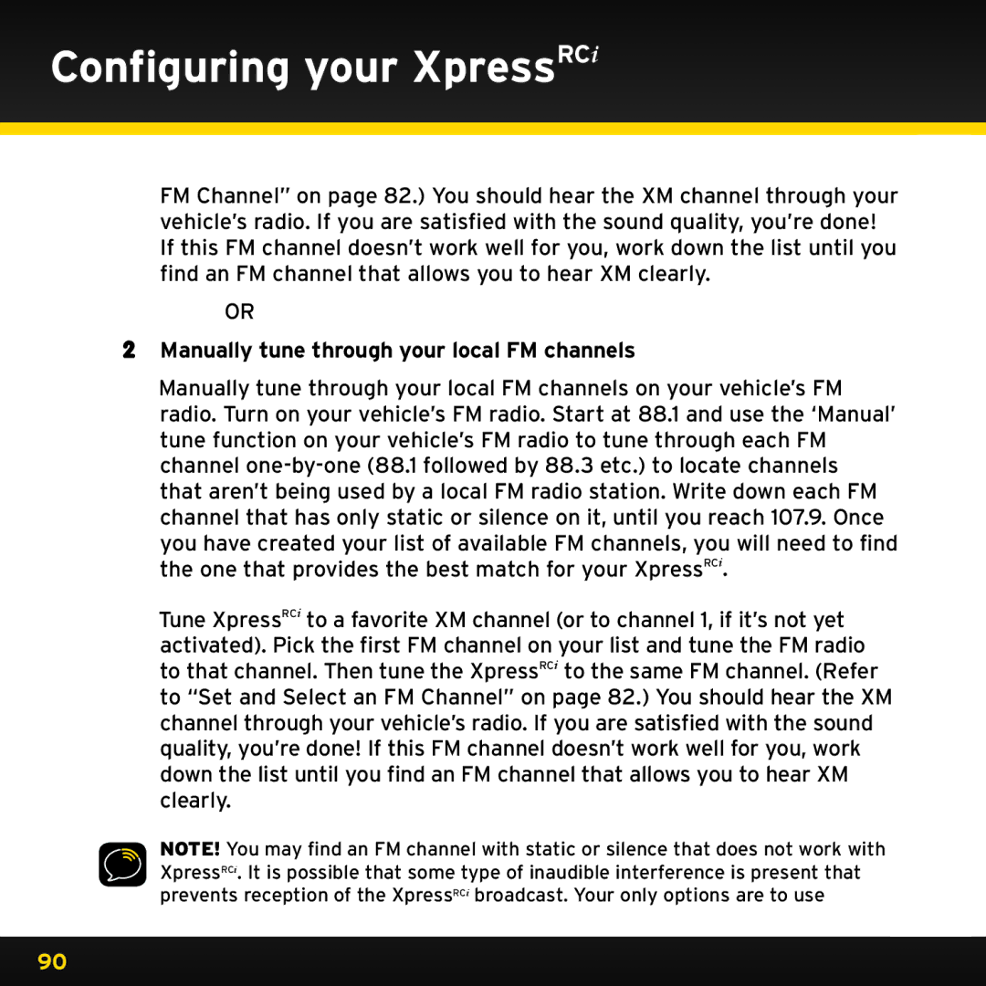 Audiovox XDRC2V1, XDRC2UG manual Manually tune through your local FM channels 