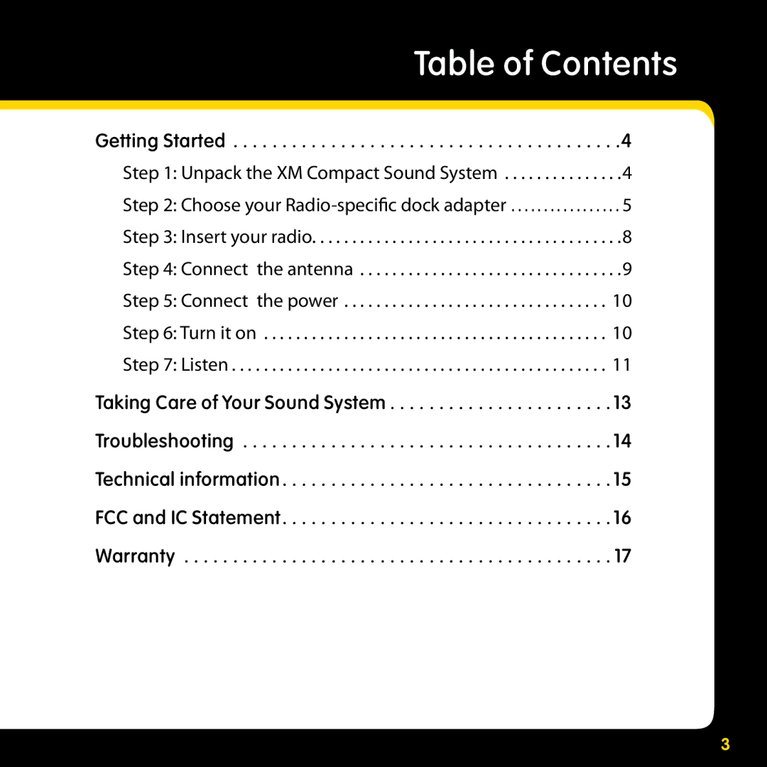 Audiovox XMAS100-UG002 manual Table of Contents 