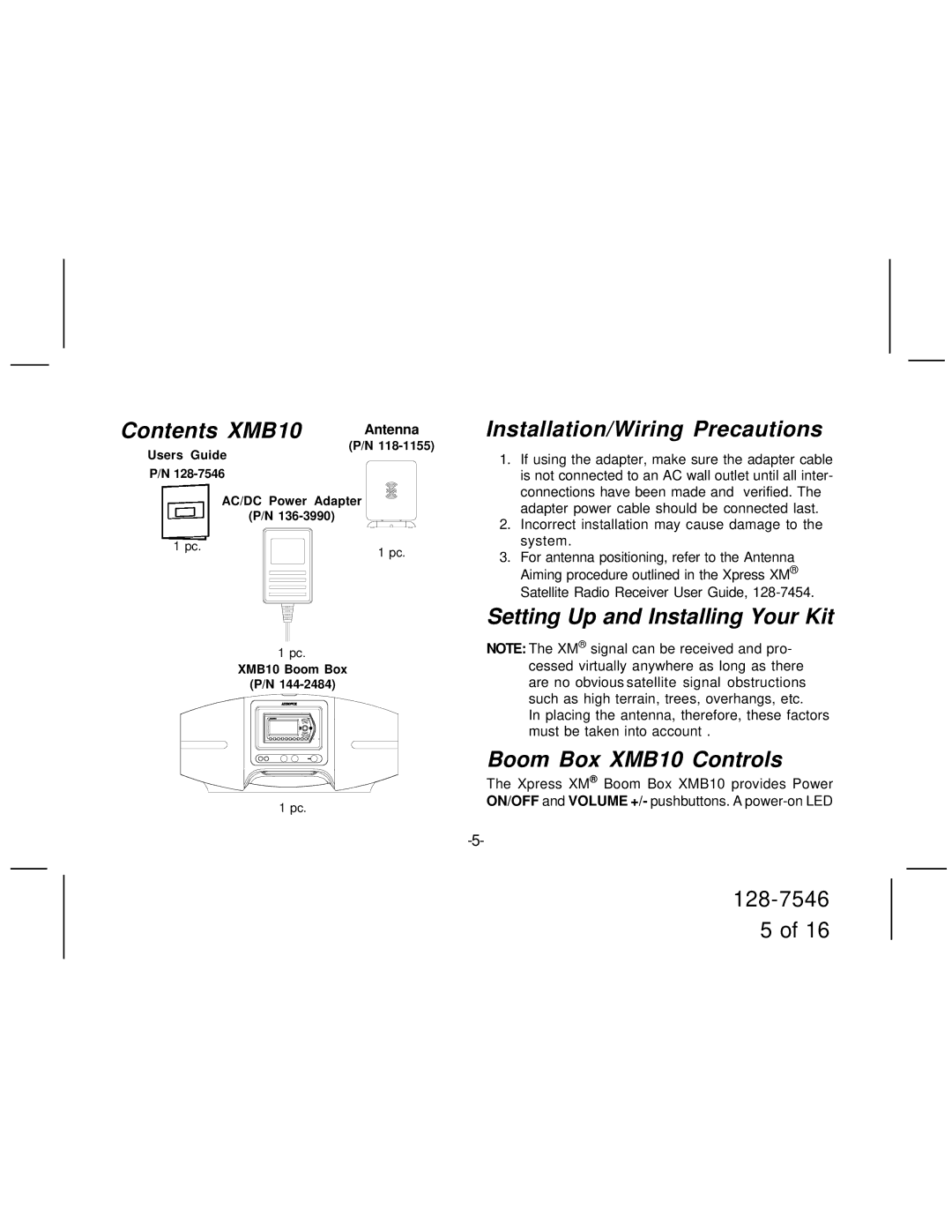 Audiovox manual Contents XMB10 Antenna, Installation/Wiring Precautions, Setting Up and Installing Your Kit 