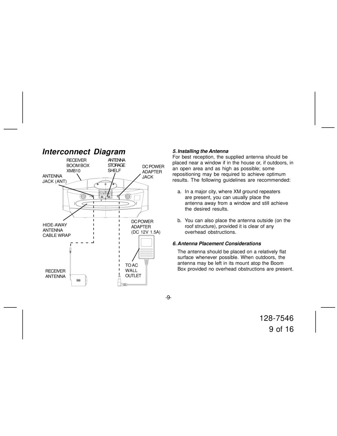 Audiovox XMB10 manual Interconnect Diagram, Installing the Antenna, Antenna Placement Considerations 