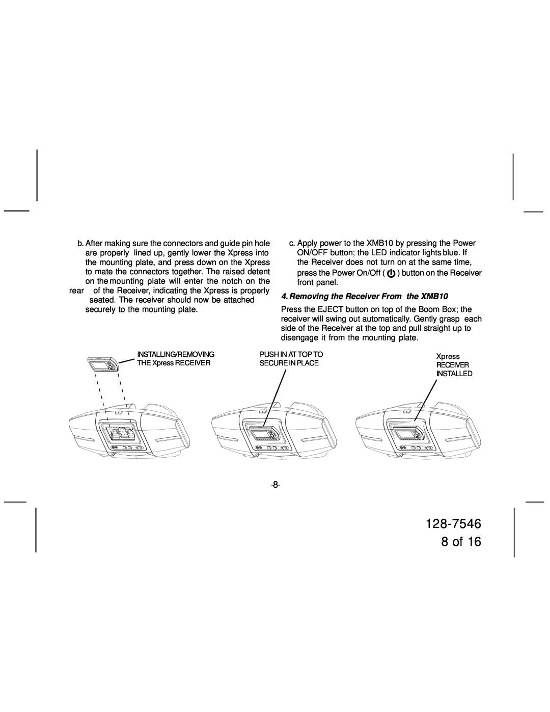 Audiovox manual 128-7546 8 of, Removing the Receiver From the XMB10 