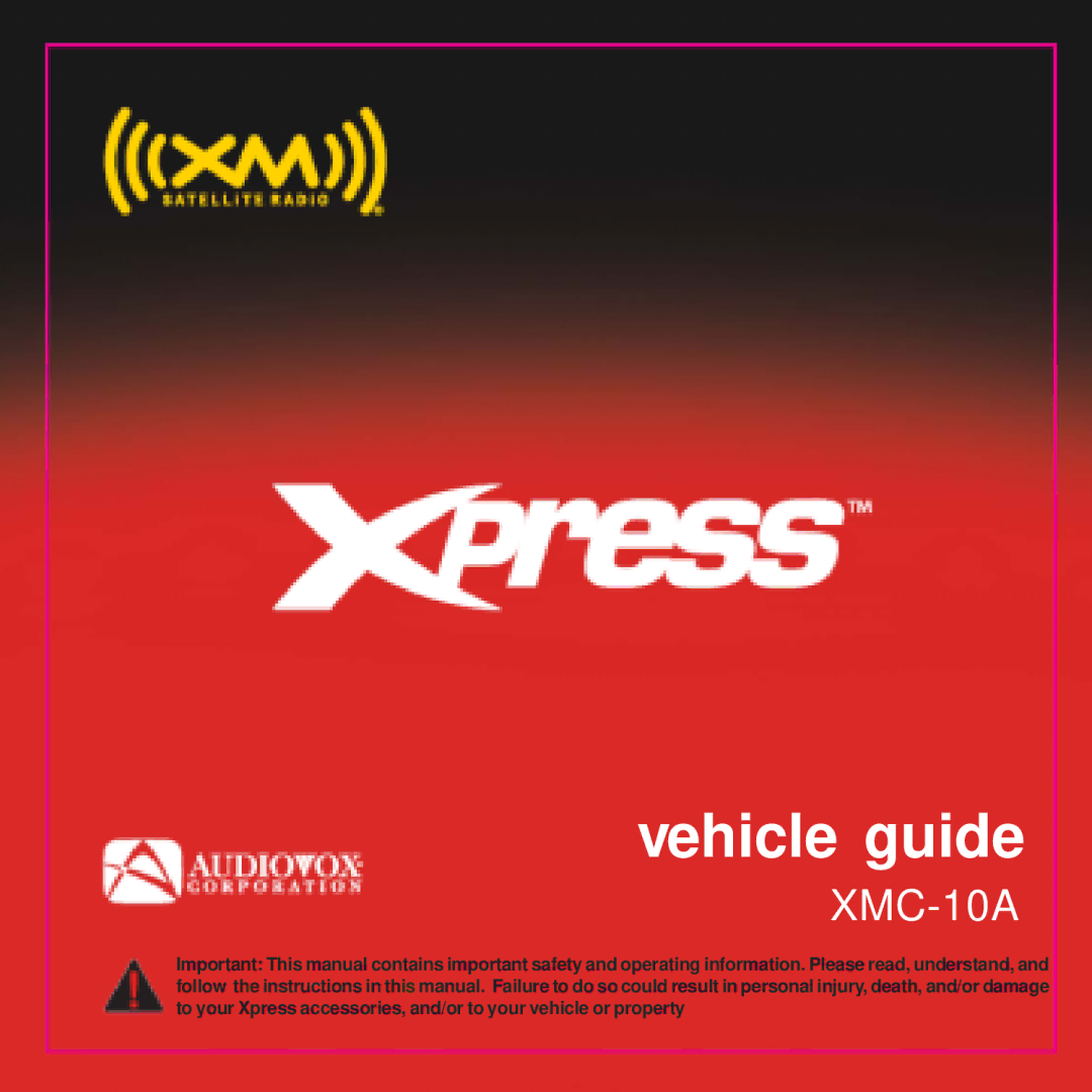 Audiovox XMC-10A manual Vehicle guide 