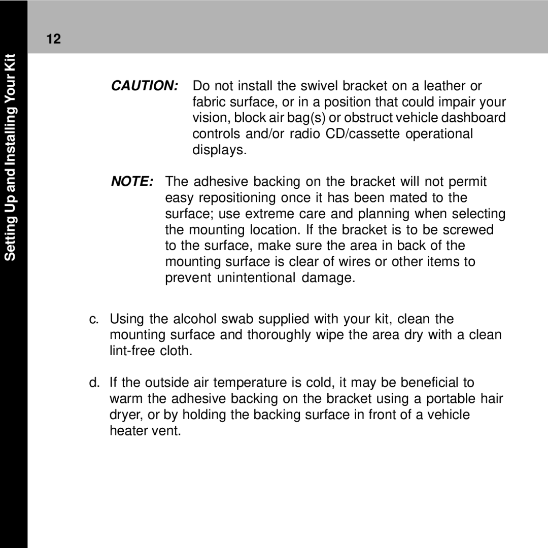 Audiovox XMC-10A manual Setting Up and Installing Your Kit 