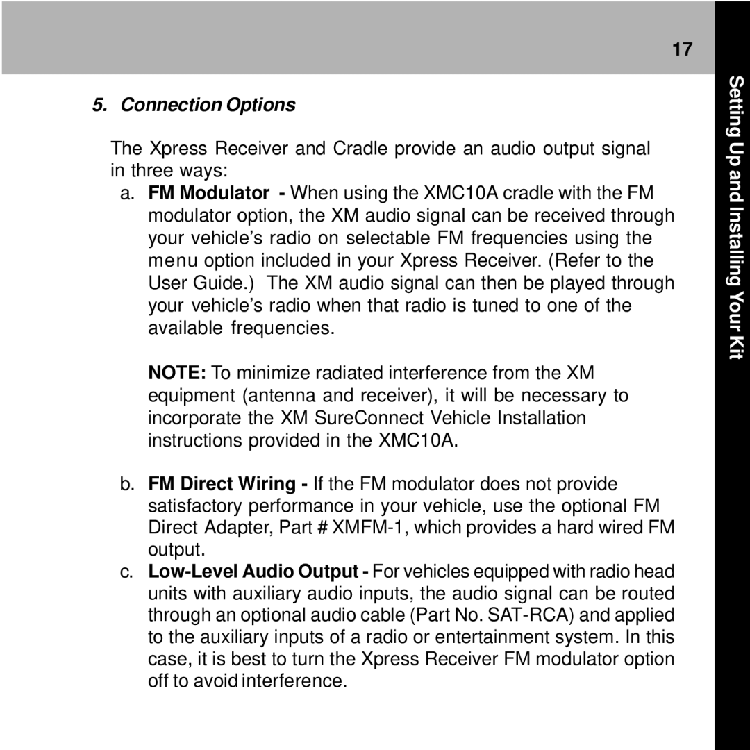 Audiovox XMC-10A manual Connection Options 