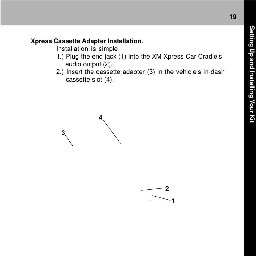 Audiovox XMC-10A manual Xpress Cassette Adapter Installation 