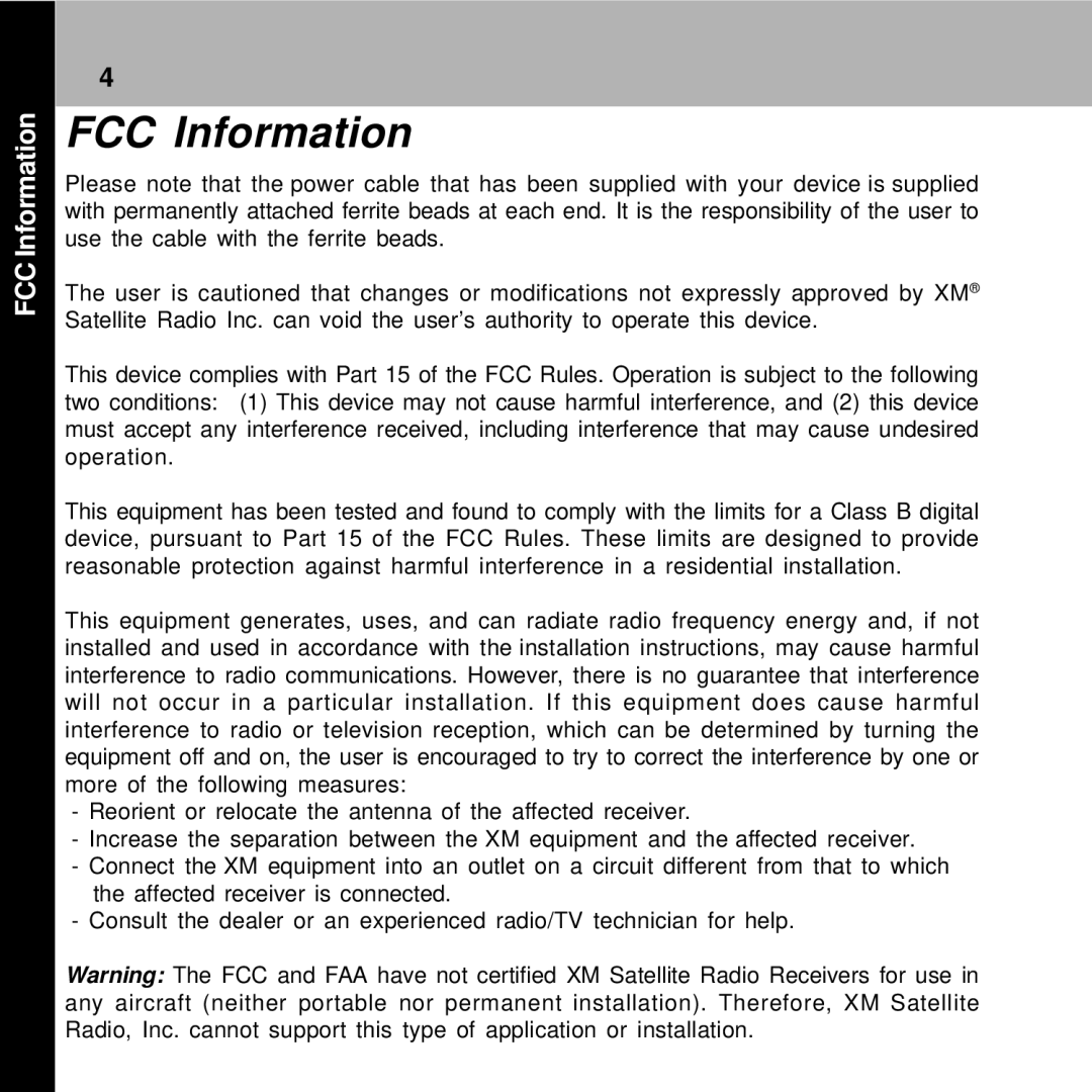 Audiovox XMC-10A manual FCC Information 