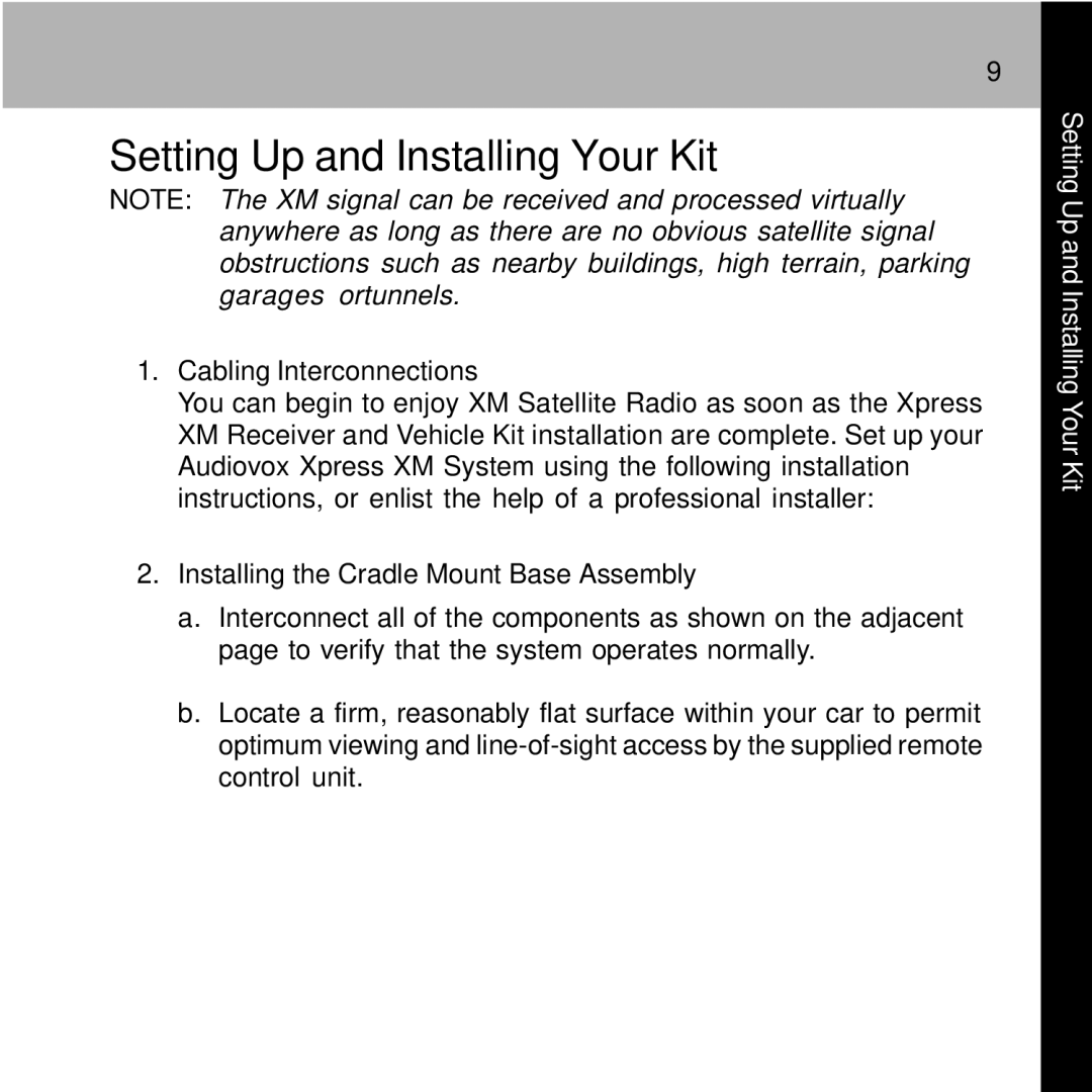 Audiovox XMC-10A manual Setting Up and Installing Your Kit, Cabling Interconnections 