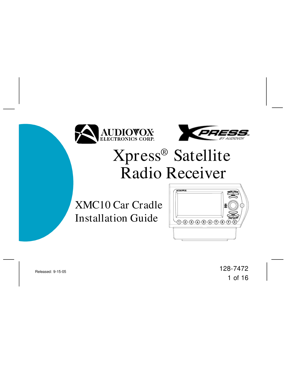 Audiovox XMC10 manual Xpress Satellite Radio Receiver 