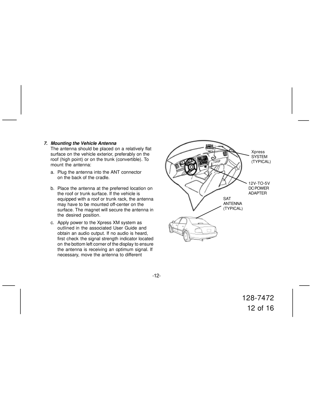 Audiovox XMC10 manual Mounting the Vehicle Antenna 