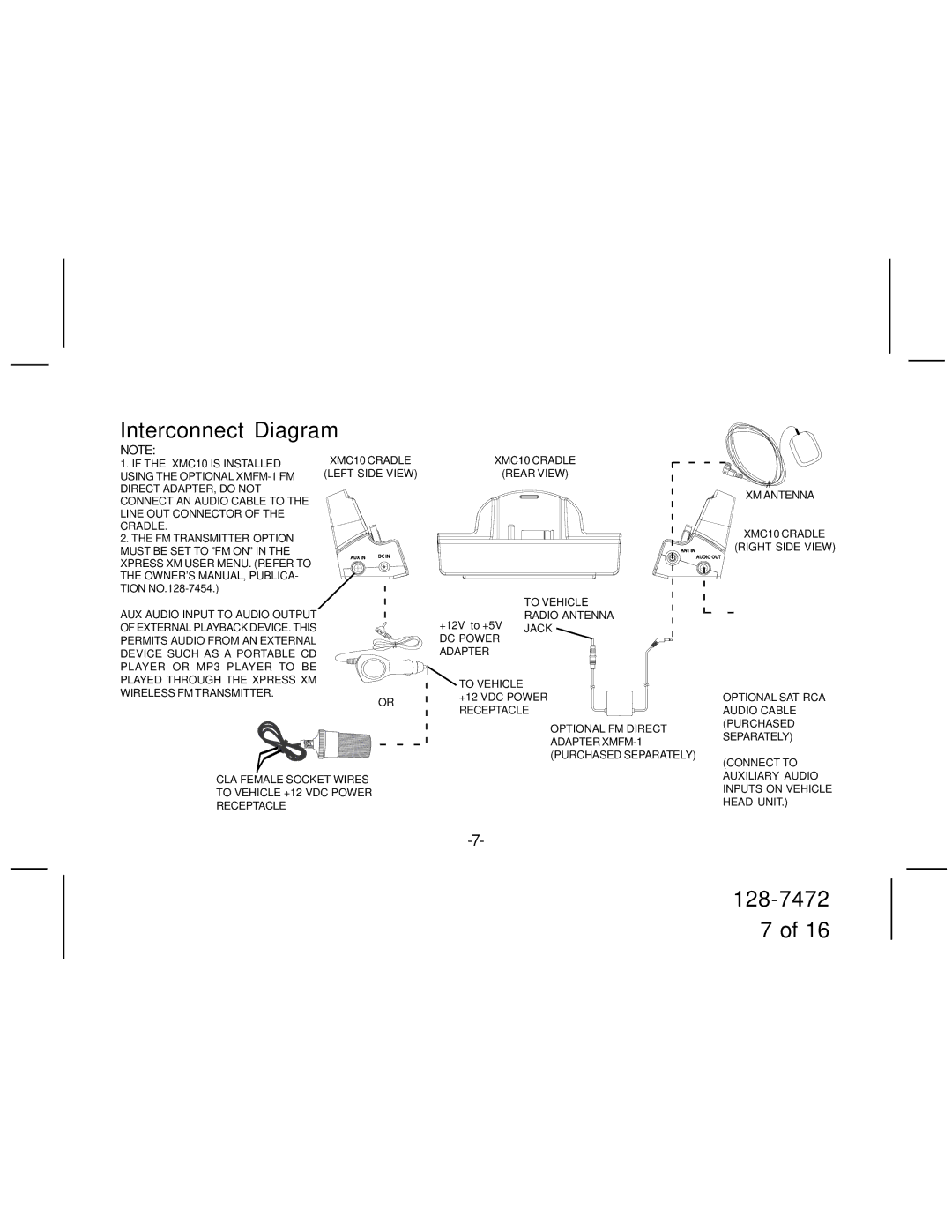 Audiovox XMC10 manual Interconnect Diagram, Left Side View 