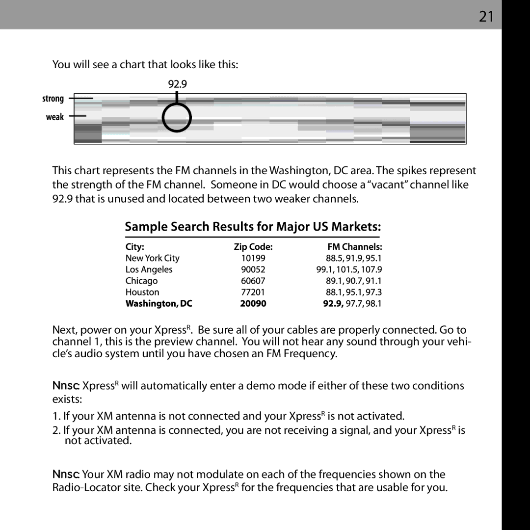 Audiovox XMCK-20P manual You will see a chart that looks like this 