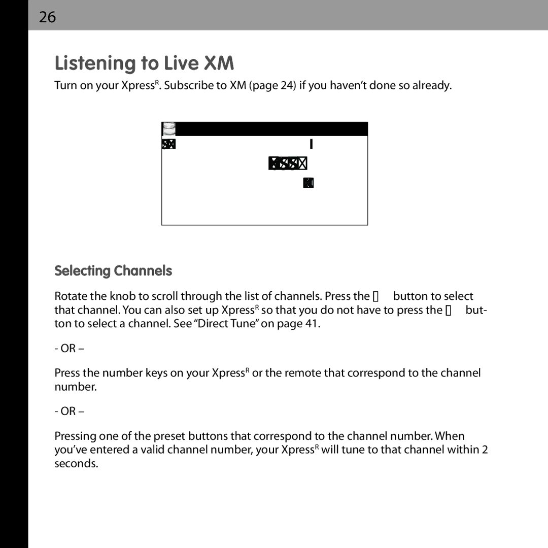 Audiovox XMCK-20P manual Listening to Live XM, XM Preview, Selecting Channels 
