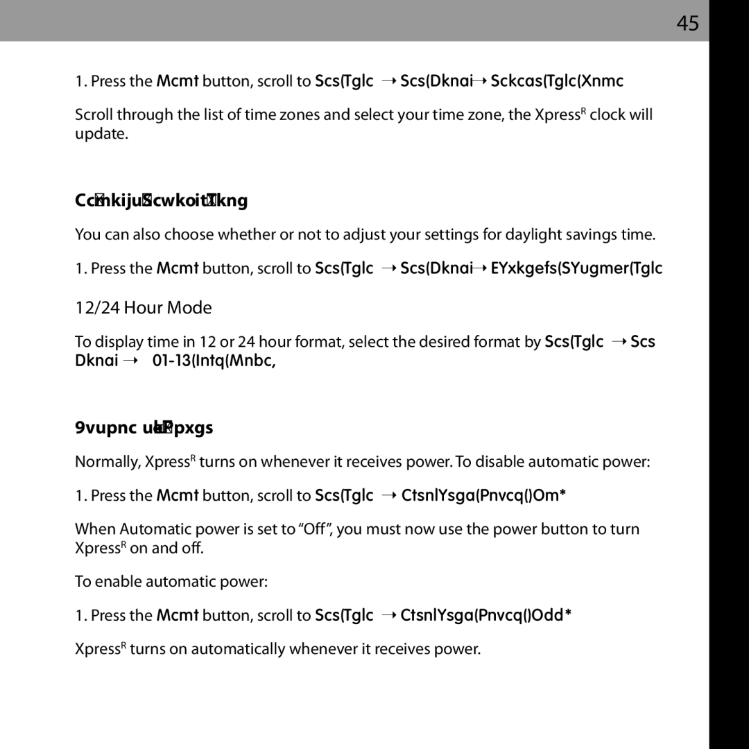 Audiovox XMCK-20P manual Daylight Savings Time, 12/24 Hour Mode, Automatic Power 