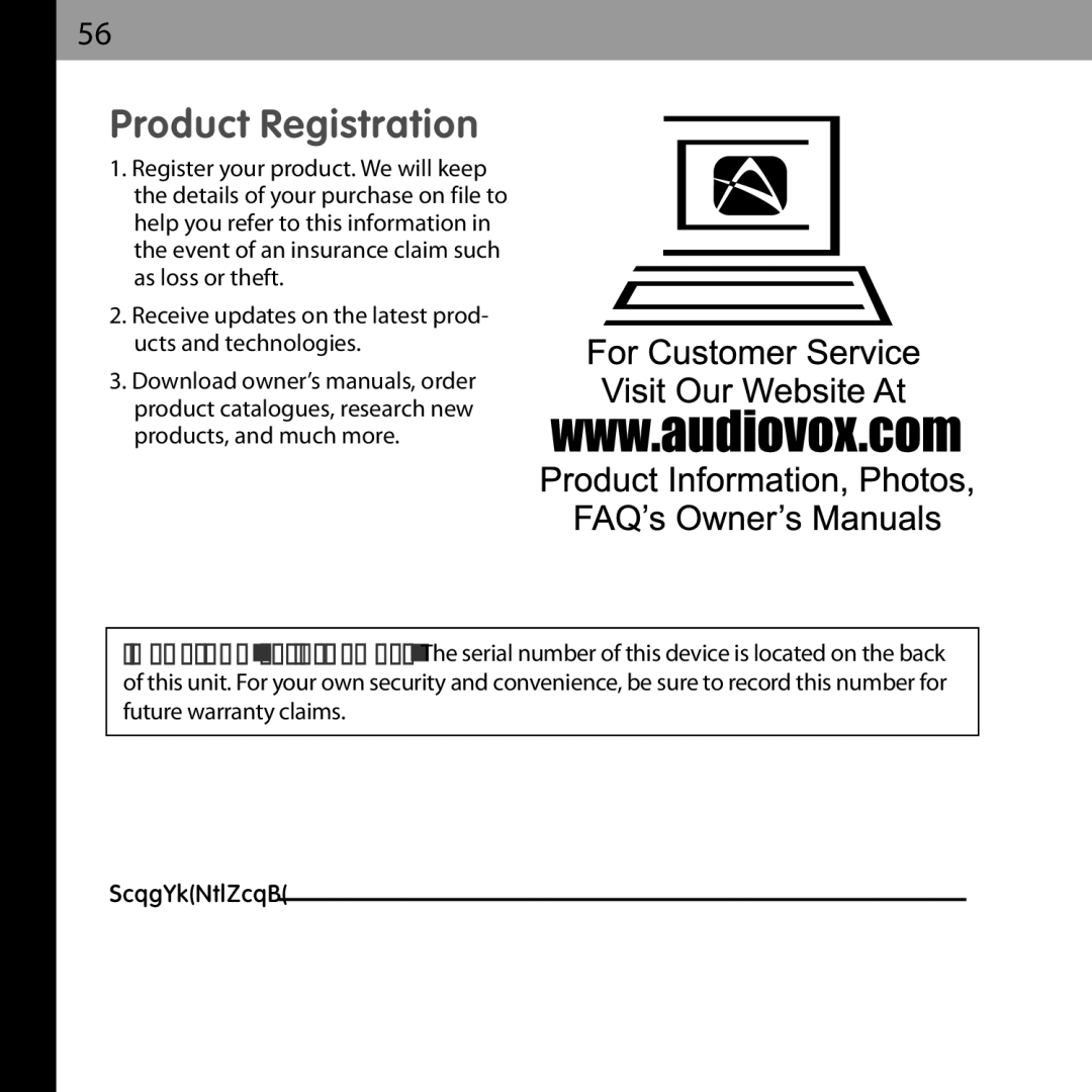 Audiovox XMCK-20P manual Product Registration 