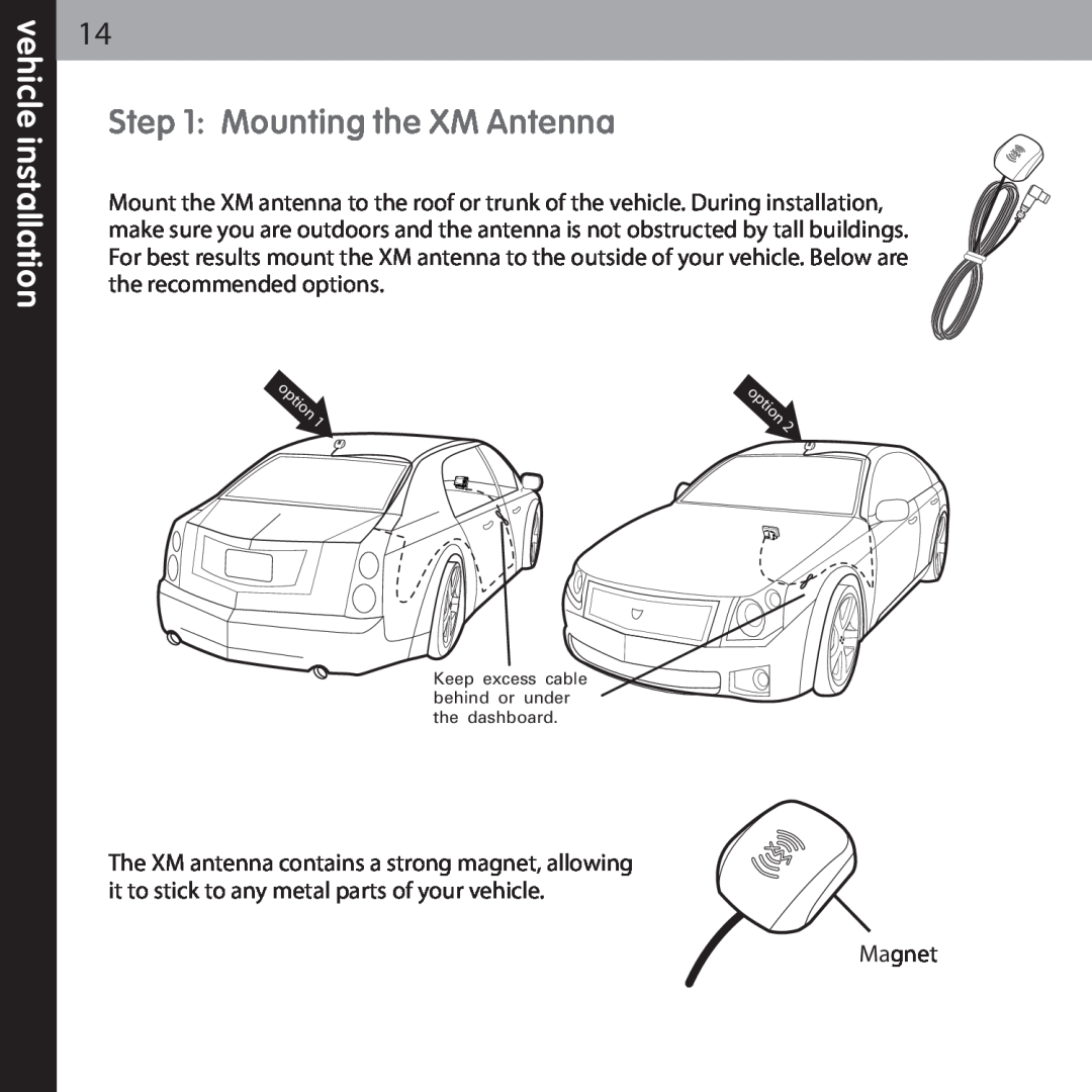 Audiovox XMCK-20P manual Mounting the XM Antenna, vehicle installation 