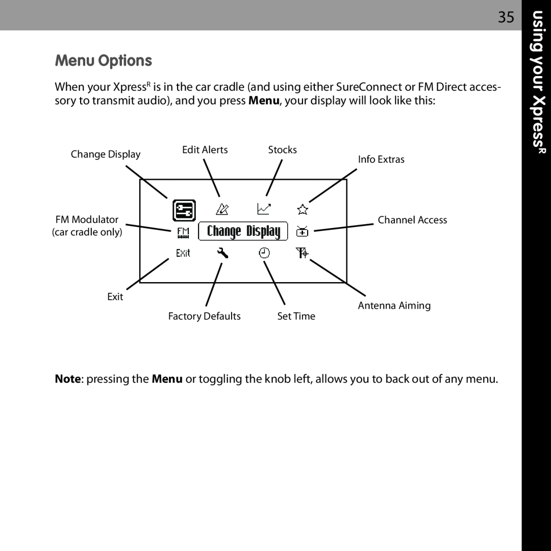 Audiovox XMCK-20P manual your, Change Display, Menu Options, Edit Alerts, Stocks, using, XpressR 