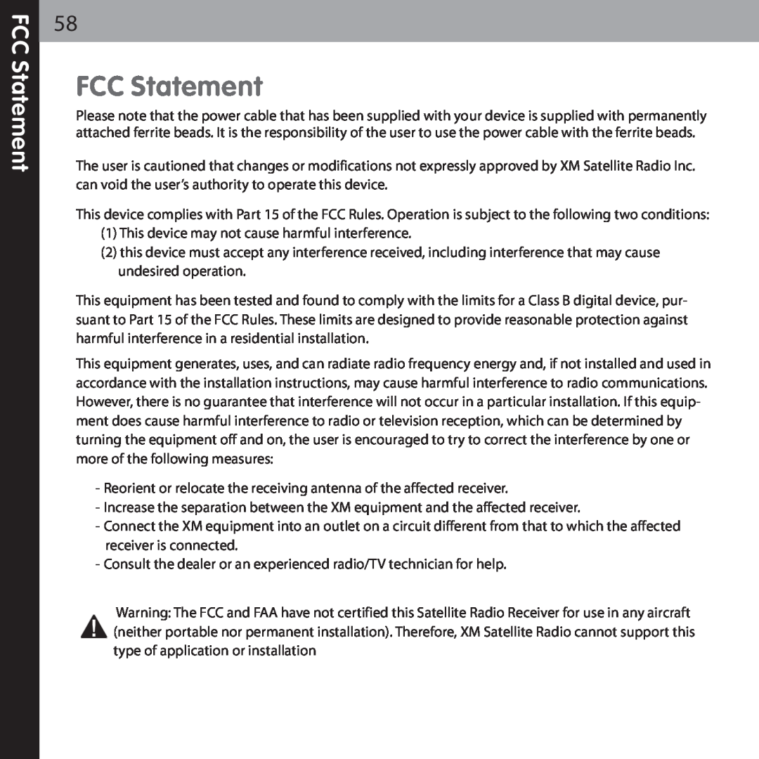 Audiovox XMCK-20P manual FCC Statement 