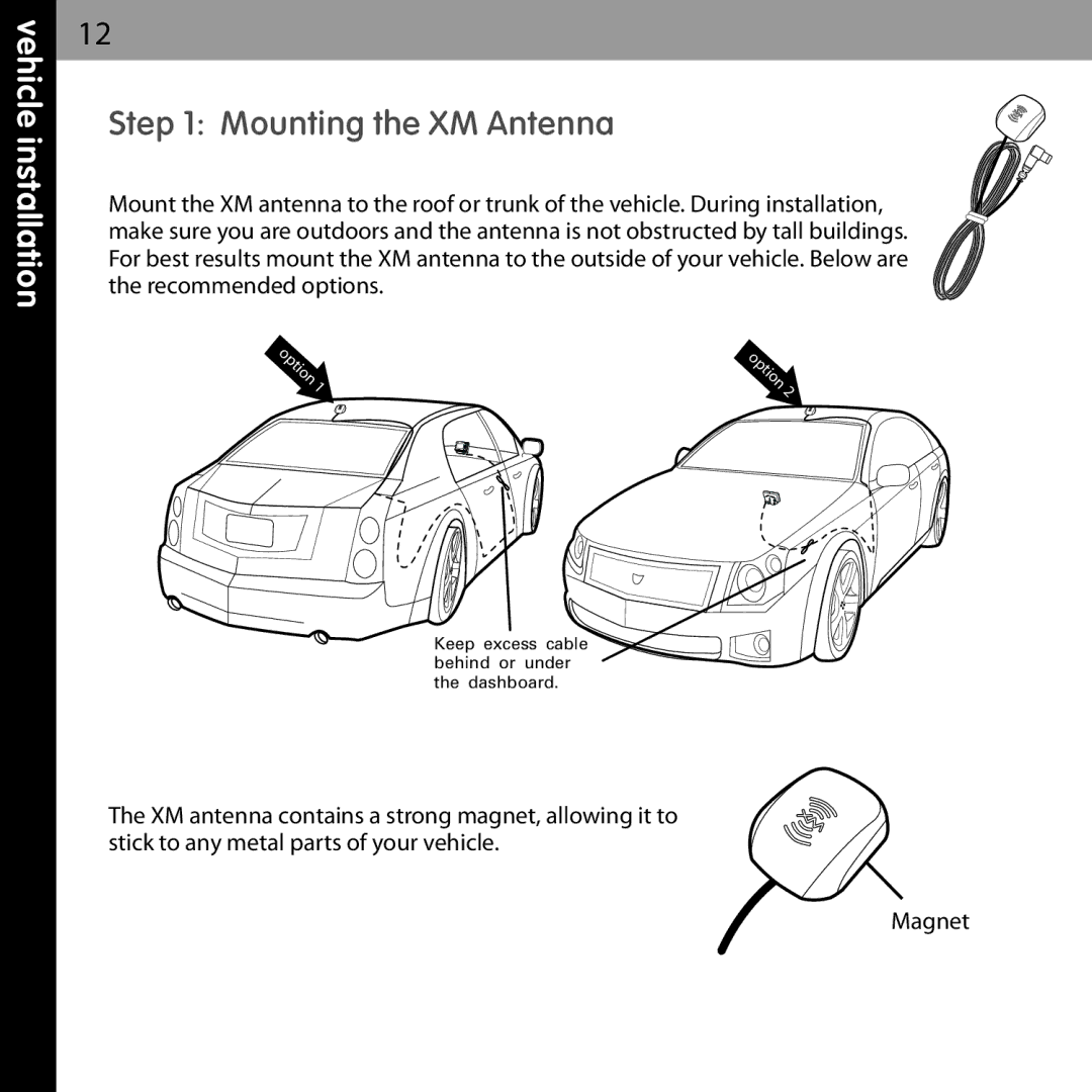 Audiovox XMCK-5P manual Mounting the XM Antenna 