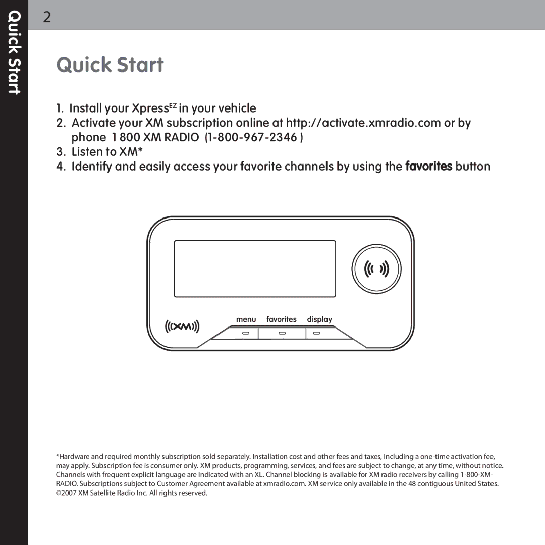 Audiovox XMCK-5P manual Quick Start 