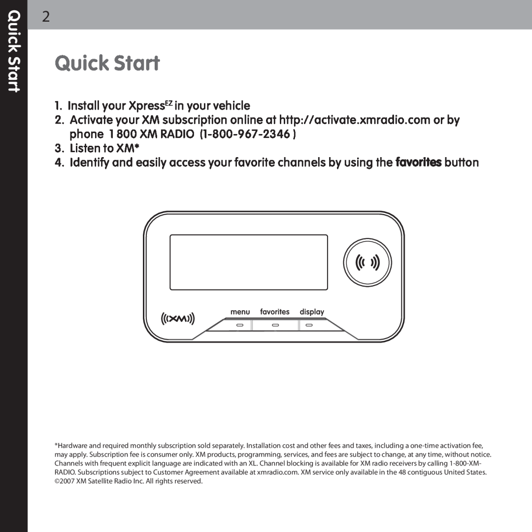 Audiovox XMCK-5P manual Quick Start 