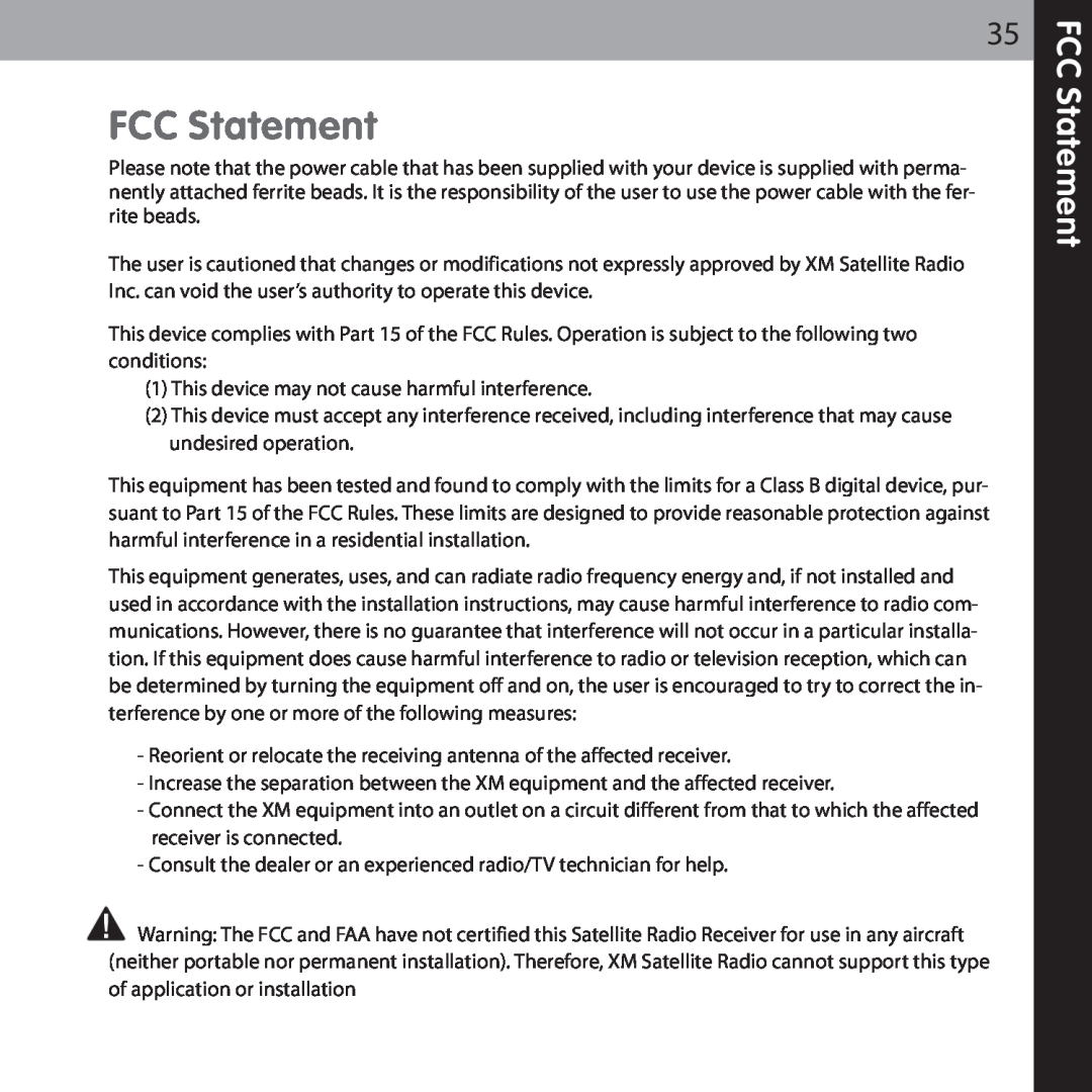 Audiovox XMCK-5P manual FCC Statement 