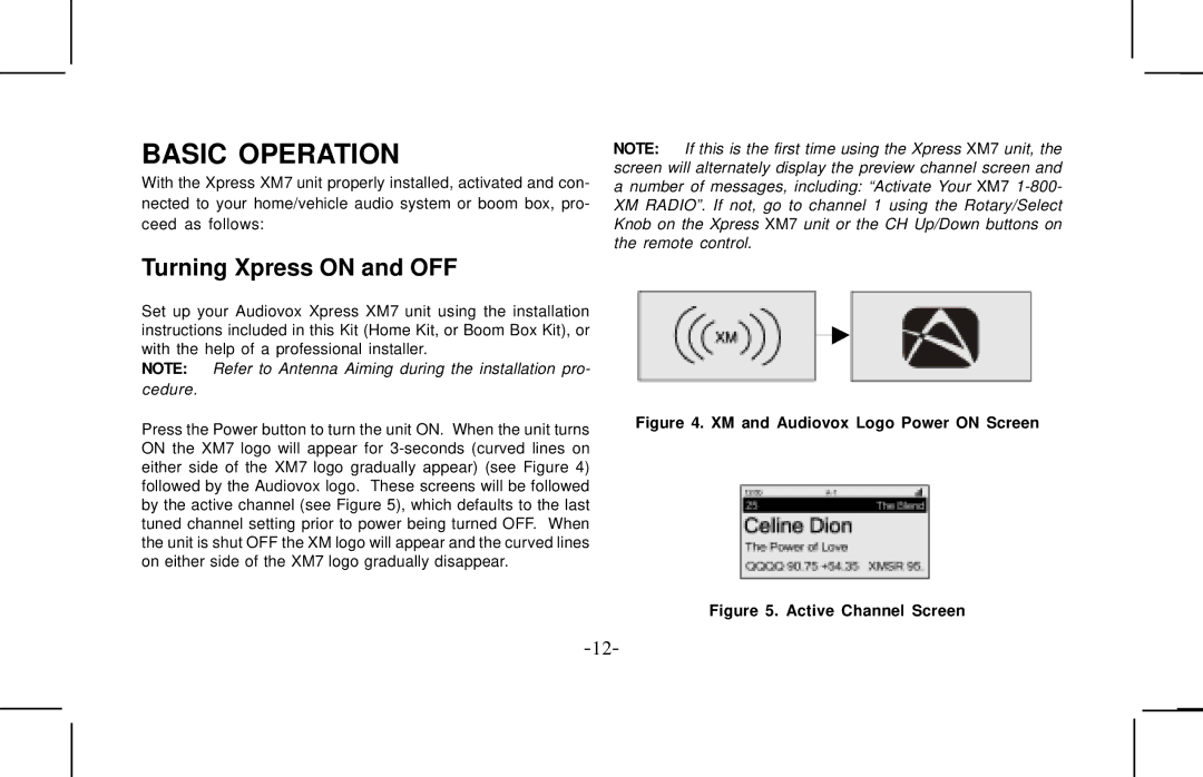 Audiovox XMCK10AP manual Basic Operation, Turning Xpress on and OFF 