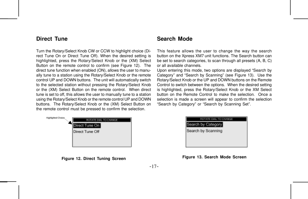 Audiovox XMCK10AP manual Direct Tune Search Mode, Direct Tuning Screen 