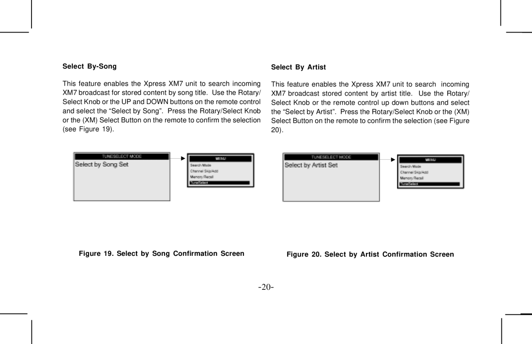 Audiovox XMCK10AP manual Select By-Song, Select by Song Confirmation Screen Select By Artist 