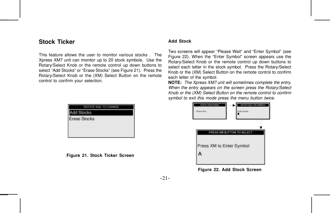 Audiovox XMCK10AP manual Stock Ticker, Add Stock 