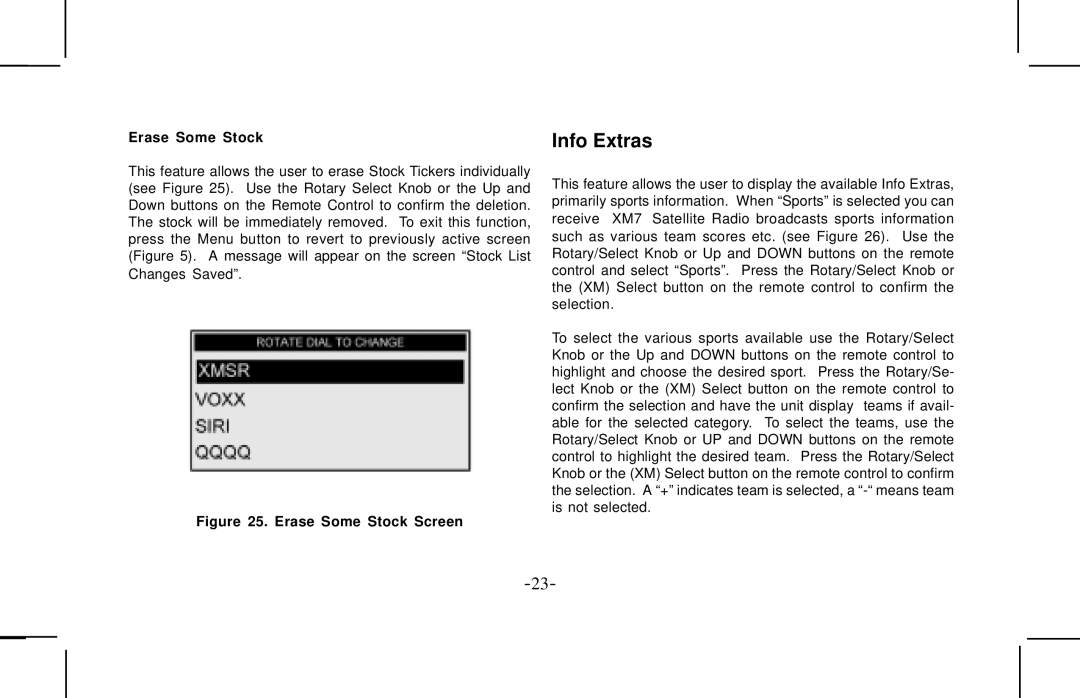 Audiovox XMCK10AP manual Info Extras, Erase Some Stock 