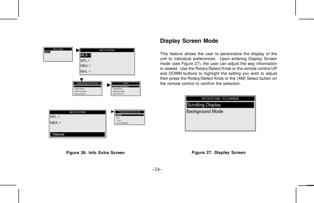 Audiovox XMCK10AP manual Display Screen Mode, Info Extra Screen 