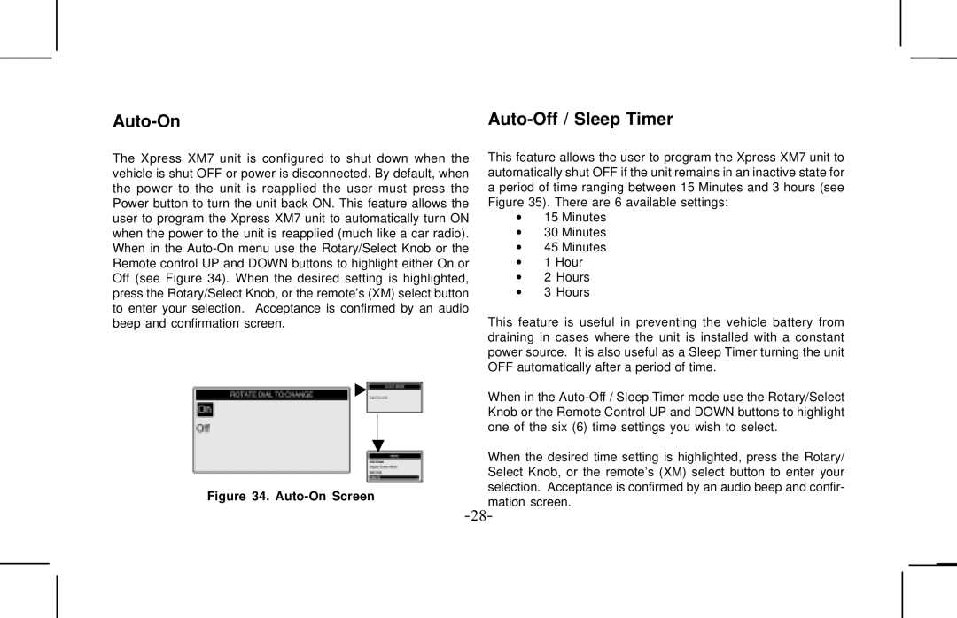 Audiovox XMCK10AP manual Auto-On Auto-Off / Sleep Timer, Auto-On Screenmation screen 