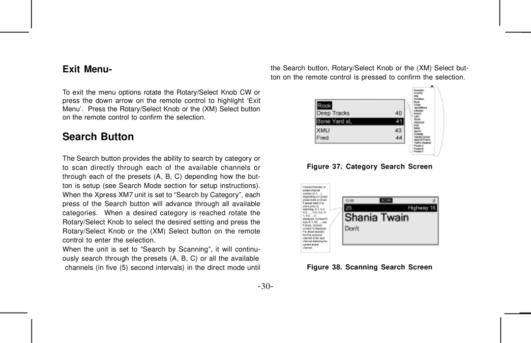 Audiovox XMCK10AP manual Search Button, Exit Menu 