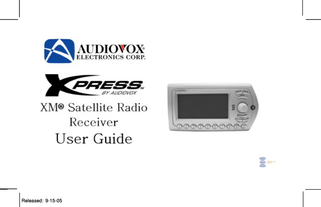 Audiovox XMCK10AP manual Released 