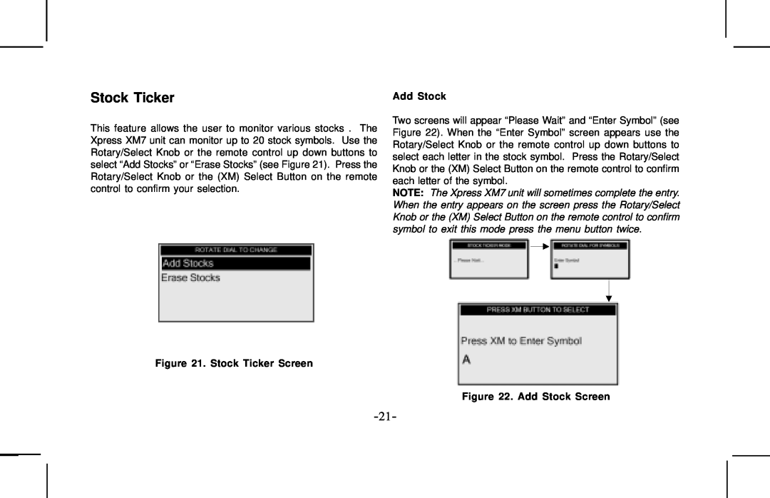 Audiovox XMCK10AP manual Stock Ticker Screen . Add Stock Screen 