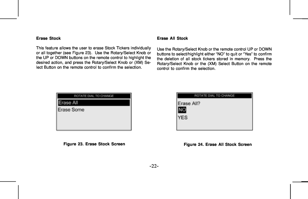 Audiovox XMCK10AP manual Erase Stock Screen, Erase All Stock Screen 
