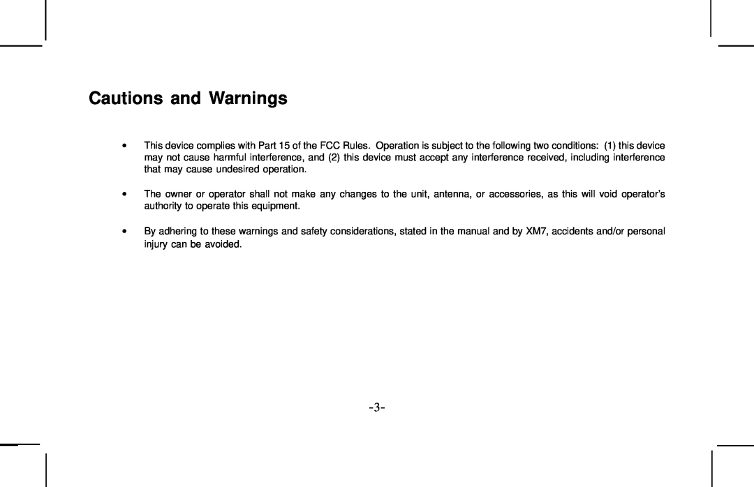 Audiovox XMCK10AP manual Cautions and Warnings 