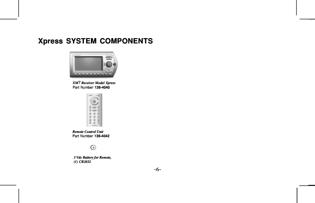 Audiovox XMCK10AP manual Xpress SYSTEM COMPONENTS, XM7 Receiver Model Xpress, Remote Control Unit 
