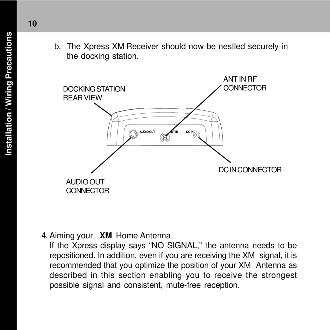 Audiovox XMH-10A manual Aiming your XM Home Antenna 