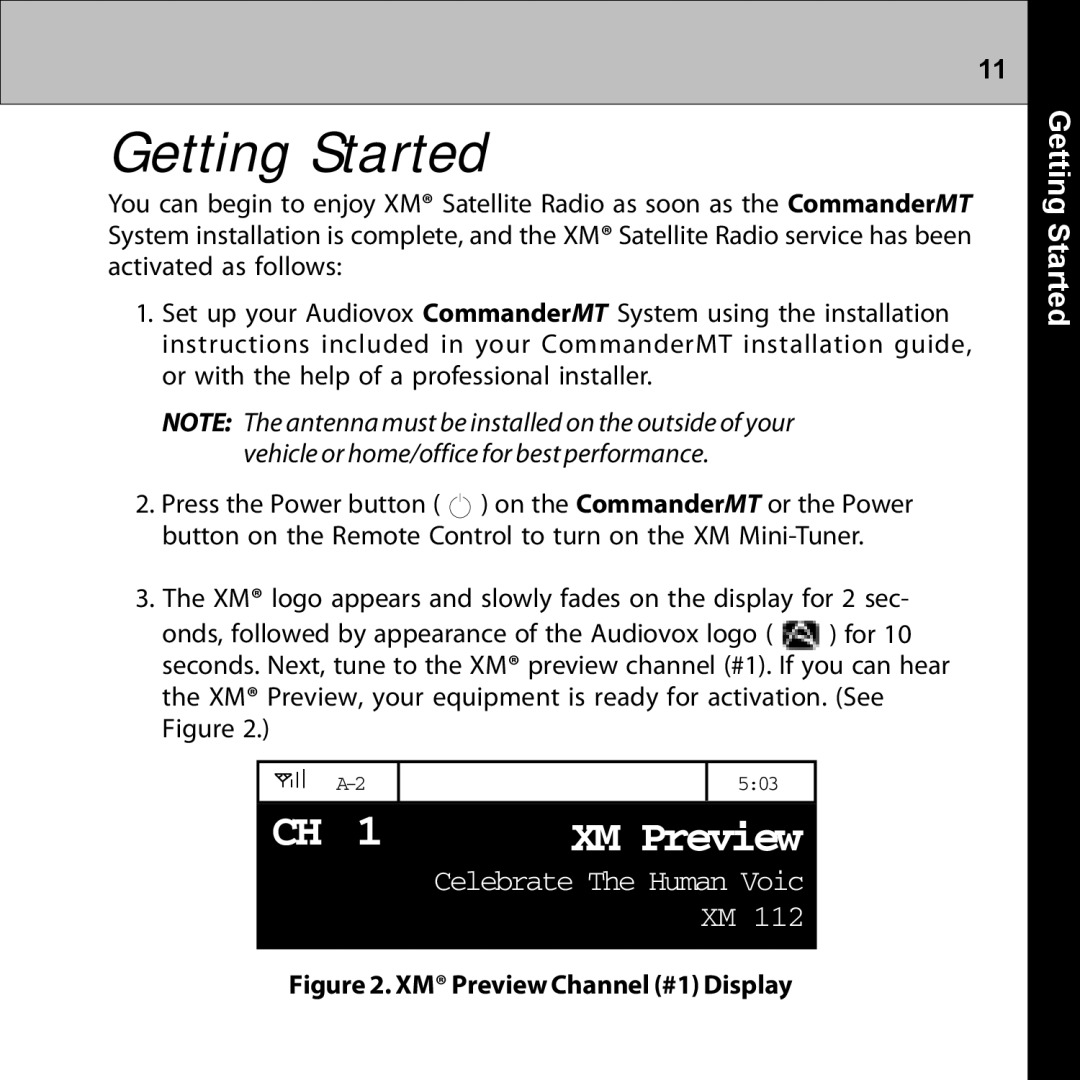 Audiovox XMRVRFM002 manual Getting Started 