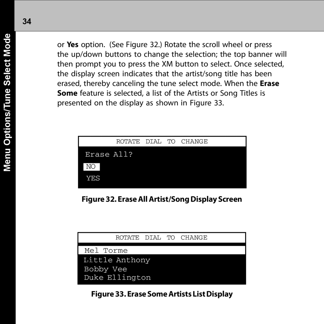 Audiovox XMRVRFM002 manual Erase All Artist/Song Display Screen 