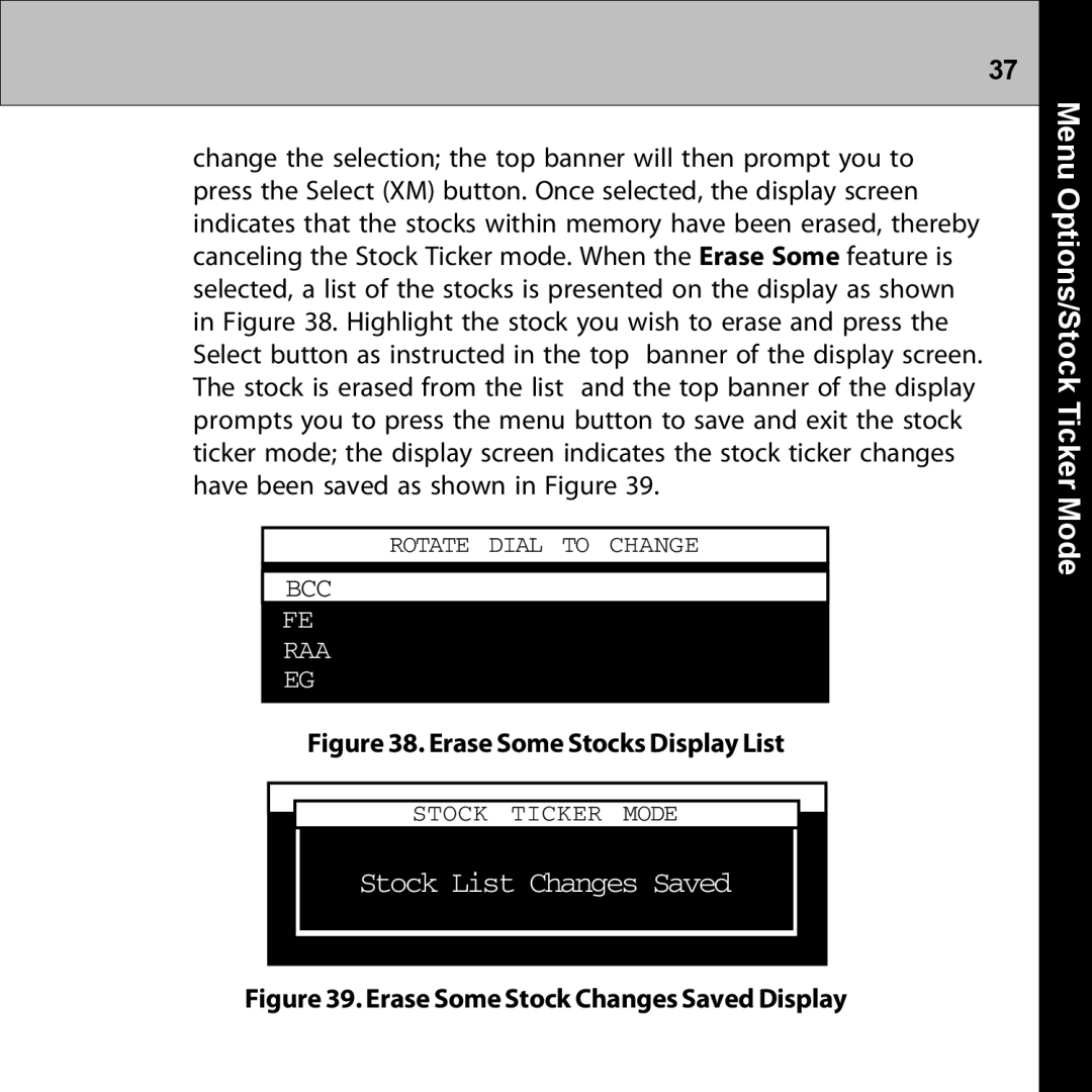 Audiovox XMRVRFM002 manual Stock List Changes Saved, Options/StockMenu Ticker Mode 