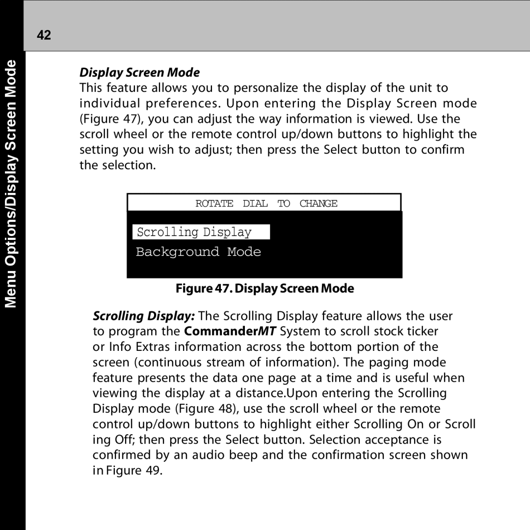 Audiovox XMRVRFM002 manual Menu Options/Display Screen Mode, Background Mode 