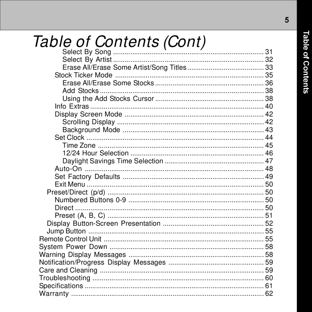 Audiovox XMRVRFM002 manual Table of Contents 