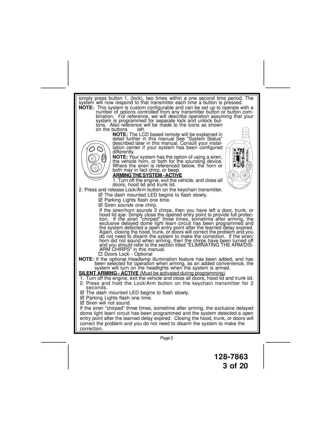 Audiovox XR9000 owner manual Arming the System Active 