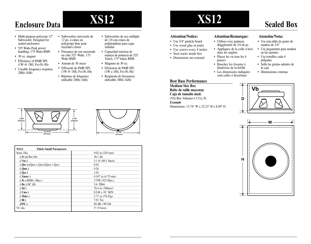 Audiovox XS12, XS10 technical manual 