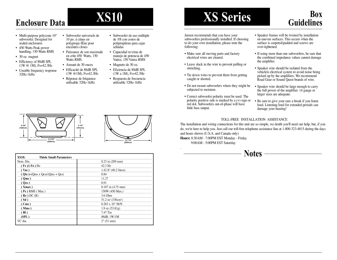 Audiovox XS10, XS12 technical manual 