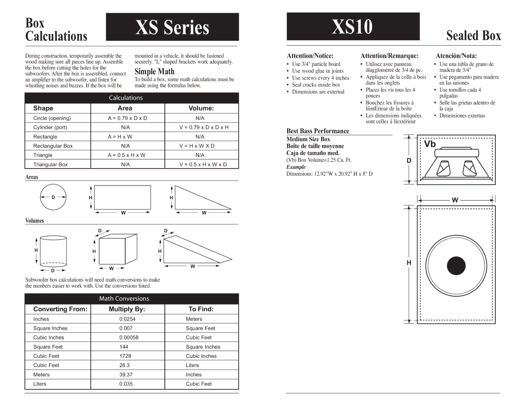 Audiovox XS12, XS10 technical manual Box 