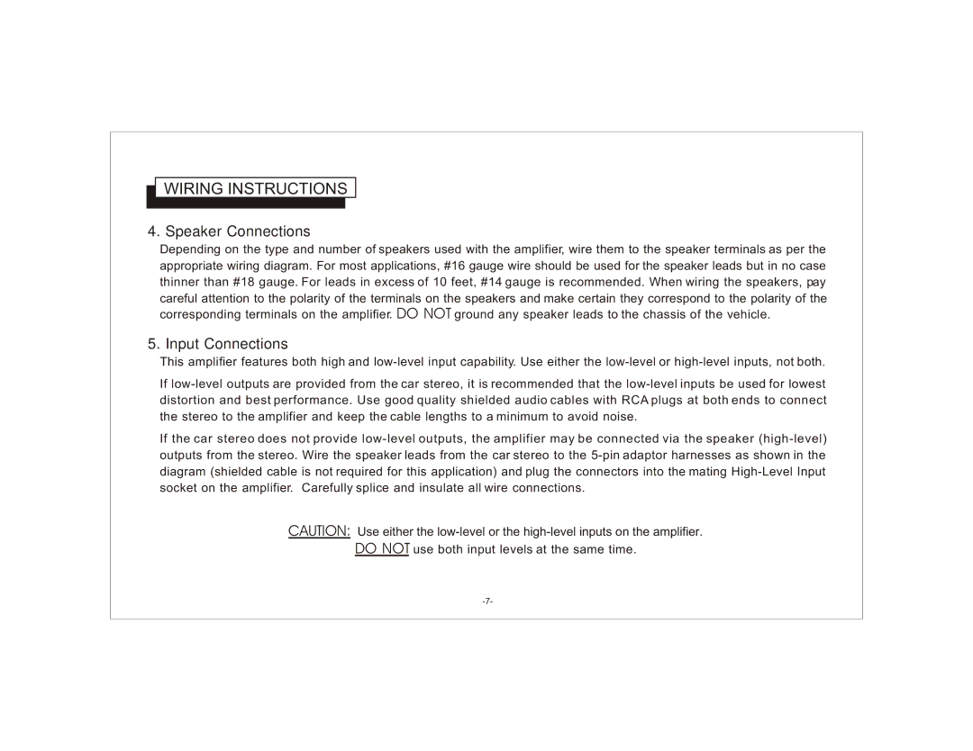 Audiovox XTM-600 owner manual Speaker Connections, Input Connections 