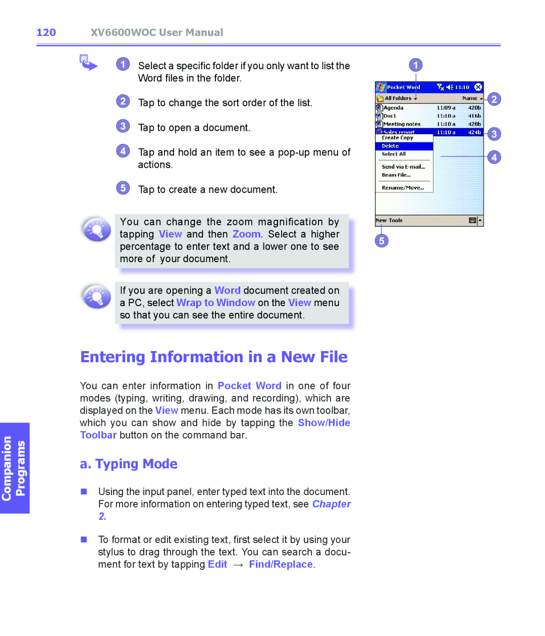 Audiovox XV6600WOC manual Entering Information in a New File, Typing Mode 